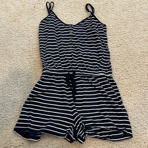 Navy blue and white striped romper